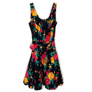 Steppin' Out Vintage Floral Belted Petticoat Pinup Sleeveless Dress Sz M